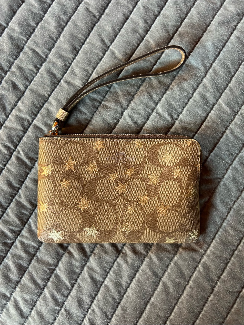 Coach Signature Canvas Wristlet with Star Accents